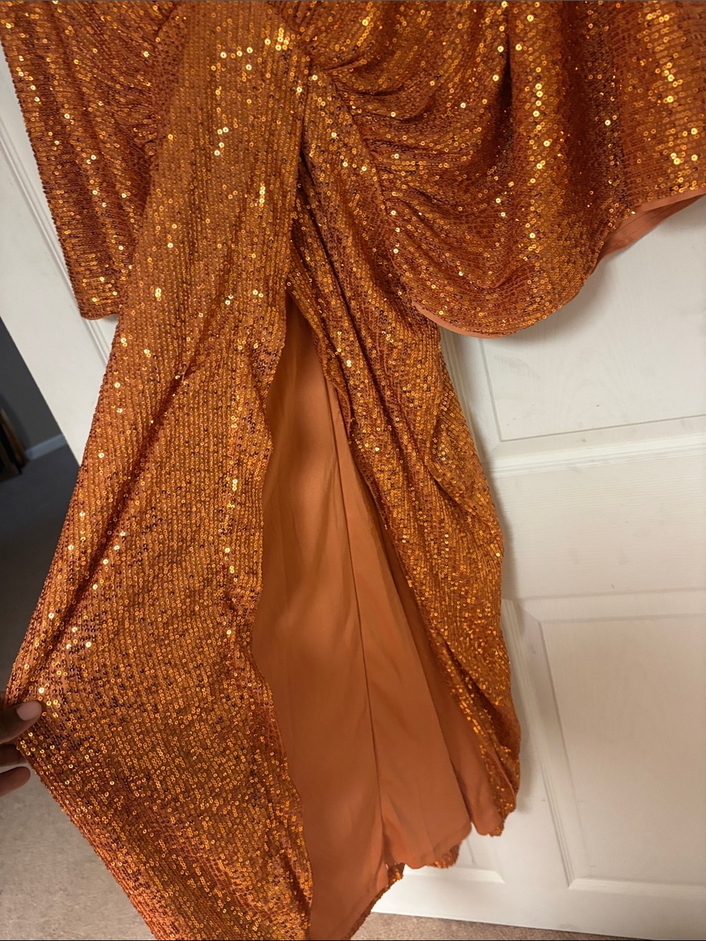 Fashion Nova Orange Sequin Draped Cocktail Dress - Picture 4 of 4